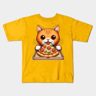 Cat Eating Pizza Kids T-Shirt